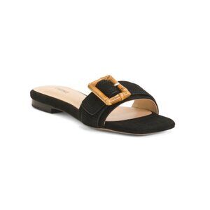 L'AGENCE Black Nubuk Suede Aurelie Buckle Slides